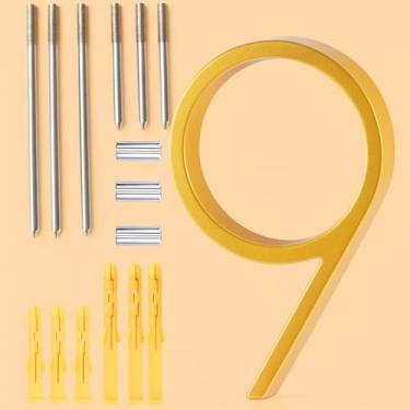 Imagem de Números modernos de casas de 15 cm – números de endereço de liga de zinco resistente com ferragens de montagem totalmente em aço inoxidável – Parafusos extralongos para instalação ultra-segura – À