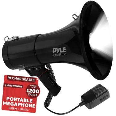 Imagem de Pyle Alto-falante Megafone PA compacto portátil com sirene de alarme e volume ajustável - Bullhorn leve de 50 W - com microfone, entrada auxiliar para MP3 e bateria recarregável - uso interno e