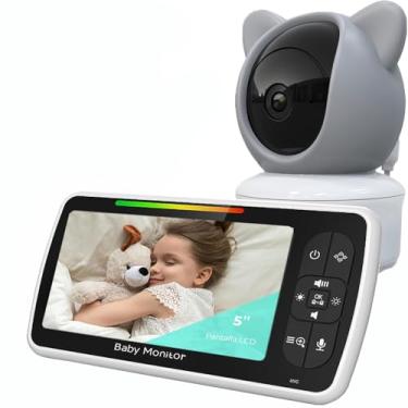 Imagem de Babá Eletrônica, 5" 720P HD Bebê Câmera com Tela, Áudio Bidirecional, Night Vision, Zoom Digital, Economia de energia VOX, Canção de Ninar, Temperatura Ambiente, Monitor de Bebe para Pais Novos