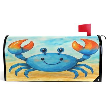 Imagem de TSENQUE Capas magnéticas decorativas de vinil para caixa de correio decorações de caixa de correio modernas de inverno bonito desenho animado azul caranguejo tamanho padrão 52,6 x 45,8 cm