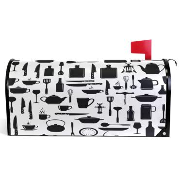 Imagem de TSENQUE Capas decorativas para caixa de correio magnética, caixa de correio, envoltórios de vinil, utensílios de cozinha, branco, preto, decoração moderna para caixa de correio, tamanho grande, 64,5 x