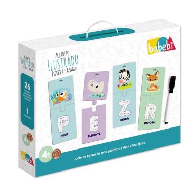 Imagem de Quebra-Cabeça Alfabeto Ilustrado Escreva e Apague - 52 Peças - Babebi