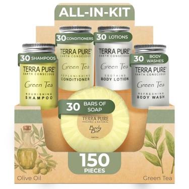 Imagem de Terra Pure Hotel Soaps and Toiletries Bulk Set | 1-Shoppe All-In-Kit Amenities for Hotels | 1oz Hotel Shampoo & Conditioner, Body Wash, Body Lotion & 1.25oz Bar Soap Travel Size | 150 Pieces