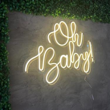 Imagem de Painel Acrílico Led Neon Oh Baby Decoração Festa 60cm (Branco Quente)