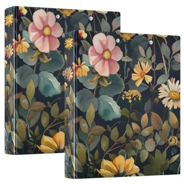 Imagem de Pasta grande antiarranhões de flores silvestres em aquarela, fichário espaçoso de 3 cm com 3 bolsos, ideal para escritório, escola, casa