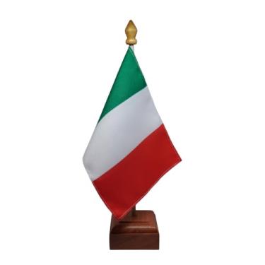 Imagem de Bandeira de Mesa Elegance Itália, Decorativa, Dupla Face, Multicolorido, 19x30cm, Base em Madeira Natural, para Escritório, Eventos, Escolas
