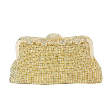 Imagem de Bolsa clutch feminina com strass brilhante, elegante, vintage, luxuosa, bolsa noturna, bolsa de festa, Dourado