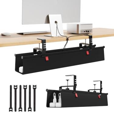 Imagem de Bandeja de gerenciamento de cabos embaixo da mesa 72 cm, 1 pacote com 1 gerenciamento de cabos de tecido sem perfuração para mesa em pé, organizador de cabos de montagem com braçadeira para escritório