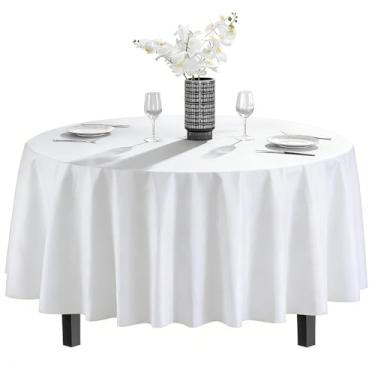 Imagem de Toalha de mesa redonda de plástico premium, 213 cm, branca