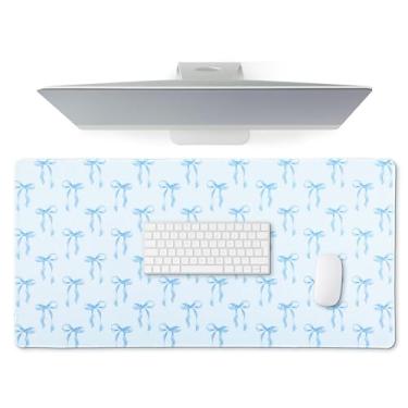 Imagem de Hahafelt Tapete de mouse com laços azuis grandes, coquete, kawaii, 80 x 40 cm, tapete de mesa de computador moderno moderno para laptop com base de borracha antiderrapante, acessórios de escritório