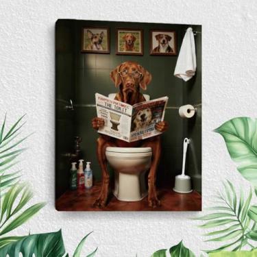 Imagem de Arte engraçada de parede de banheiro de Dachshund, leitura de jornal em tela de vaso sanitário, decoração de parede, humor emoldurado, imagem animal, banheiro, banheiro, impressões, pôster, arte
