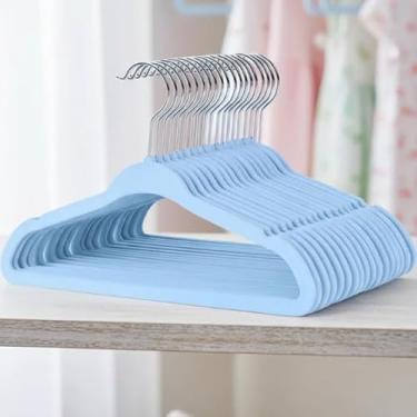 Imagem de Kit 10 Cabides Infantis Veludo Slim Azul Antideslizante Bebê Organização