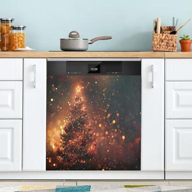 Imagem de xigua Capa de ímã de lava-louças de árvore de luz de Natal, adesivos magnéticos decorativos antiarranhões para painel de geladeira e lava-louças, decoração personalizada de cozinha doméstica 58 x 66