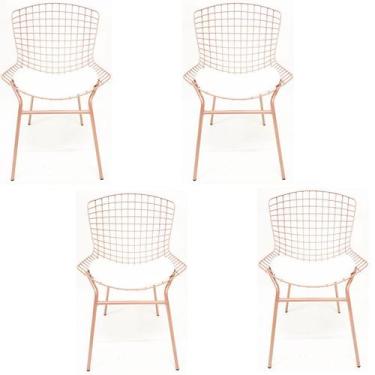Imagem de Kit 4 Cadeiras BERTÓIA cor Rosé fosco assento branco tubular - Poltron