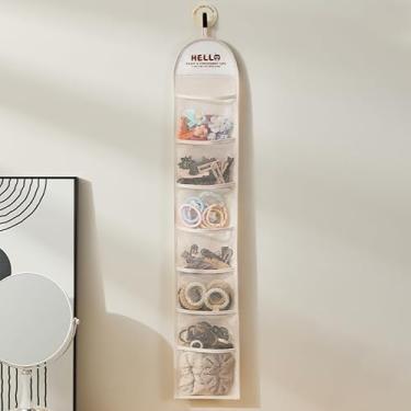Imagem de Bolsas de armazenamento de parede, organizador de meias, armazenamento de armário pendurado de um lado com 7 bolsos de malha respirável para economizar espaço para armazenamento de calcinhas e meias