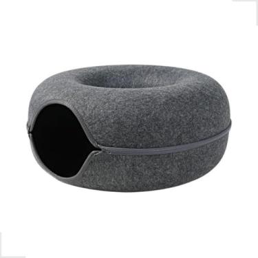 Imagem de Cama Casinha Túnel de Feltro Rosquinha para Gatos e Cães – Toca Redonda Lavável e Confortável