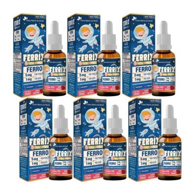 Imagem de Kit 6x Ferrix Kids (Ferro 5mg/porção) 30ml Sabor Morango Flora Nativa-Unissex