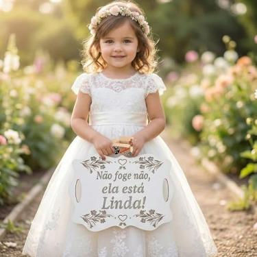 Imagem de Plaquinha Placa Casamento Lá Vem A Noiva MDF Personalizada Frases Entrada Noiva Pajem Daminha (Lá vem a noiva, MDF Cru) (Não foge não ! Ela está linda!;, Branco)