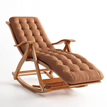 Imagem de ONDHGFBGB Espreguiçadeira de jardim, espreguiçadeira dobrável, cadeiras reclináveis relaxantes, encosto ajustável, espreguiçadeiras de madeira para pátio ao ar livre, almofadas marrons