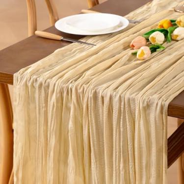 Imagem de Jimtx Corredor de mesa de gaze de champanhe de primavera com 8 peças Boho de gaze 55 × 30 cm, decoração de mesa para casa, casa de fazenda, casamento, chá de bebê, festa de aniversário, cerimônia