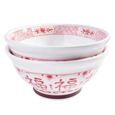 Imagem de Cerficer Tigelas grandes de ramen de porcelana vermelha, conjunto de 2, 21 cm, tigela de sopa de 1650 ml com design de personagem chinês (vermelho)