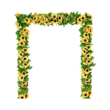 Imagem de Guirlanda De Flores Artificiais De Girassol Com Folhas De Rattan Para 