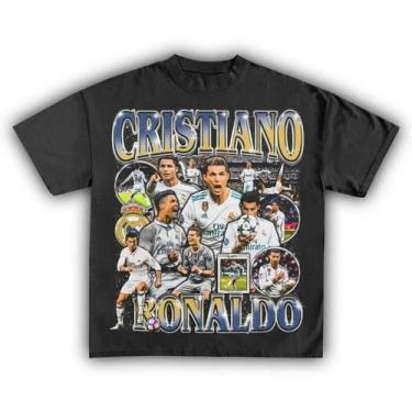 Imagem de Camiseta Retrô Unissex Feminina De Algodão Cristiano Ronaldo, Manga Cu