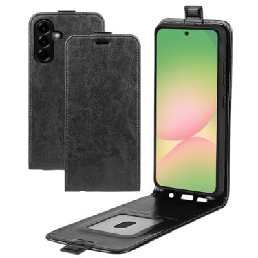 Imagem de XZDWH Capa de telefone flip vertical fina de couro PU capa protetora com fecho magnético com slot para cartão capa de telefone para Samsung Galaxy A57 5G (preto)