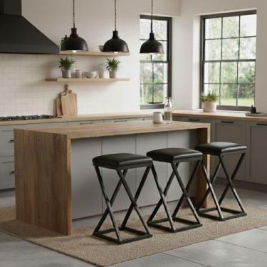 Imagem de Kit 3 Banco Banqueta 80 cm Alta Bancada Gourmet Bistrô material sintét