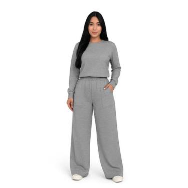 Imagem de Conjunto Moletinho Blusa com Manga Longa e Calça Wide Leg e Samantha- 