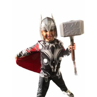 Imagem de Fantasia Infantil Do Thor Longa Com Enchimento Mascara E Martelo - RR 