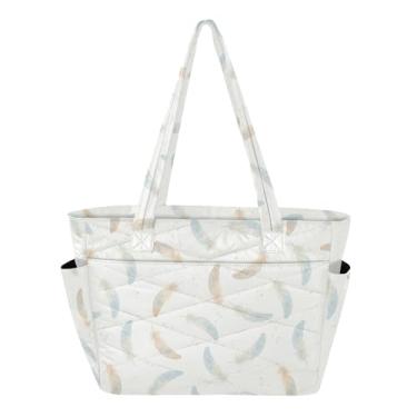 Imagem de Burbuja Sacola feminina de penas em aquarela, bolsa de mão acolchoada leve com bolsos, para viagem, escola, trabalho, academia