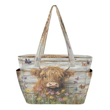 Imagem de Burbuja Bolsa feminina de madeira de vaca silvestre com bolsos, bolsa acolchoada leve para laptop, para viagem, escola, trabalho, academia