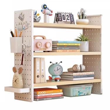 Imagem de Prateleira de mesa, organizador de mesa, prateleira organizadora ajustável, estante de mesa de 3 camadas com painel de pendurar furos de metal, para dormitório, escritório, casa (40 x 20 x 60 cn)