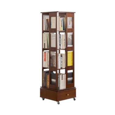 Imagem de CFGH6FDF Estante giratória de madeira maciça, estante de 360 graus, prateleira de armazenamento para sala de estar, prateleira de armazenamento de piso simples, prateleira independente para livros