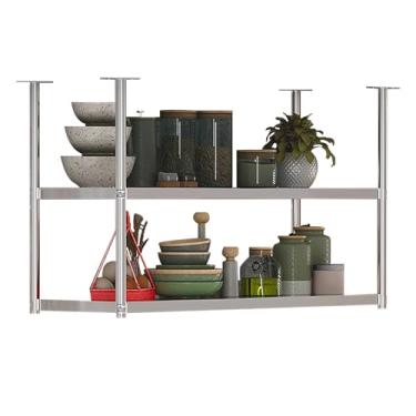 Imagem de Prateleira de panela pendurada, prateleiras de parede de 2 andares, suporte de cozinha para temperos, suporte de panelas, suporte flutuante para garrafa de vinho, organizador multiuso (60 x 35 x 80 cm