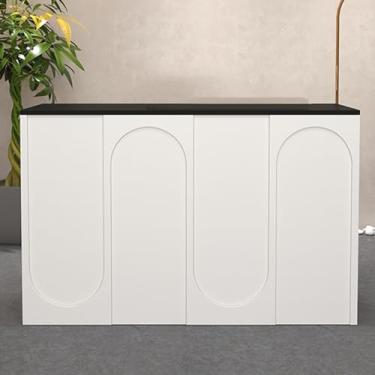 Imagem de Mesa de recepção moderna, balcão de caixa de varejo, balcão de recepção, balcão de recepção com gavetas com trava para saguão, salão de beleza, mesa de escritório doméstico (cor: preto, tamanho: 100