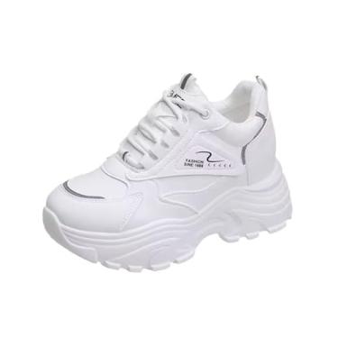 Imagem de MACEFIL Tênis feminino com plataforma grossa Y2K da moda, clássico, branco, confortável, casual, caminhada, corrida, Branco, 36