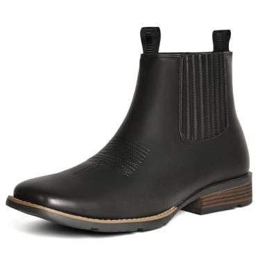 Imagem de IUV Botas de caubói para homens, bico quadrado, cano baixo, bota ocidental, Chelsea, casual, sem cadarço, sapatos masculinos, Preto, 41
