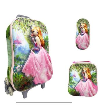 Imagem de Kit Mochila Rodinhas E Lancheira + Estojo Princesa Ginger