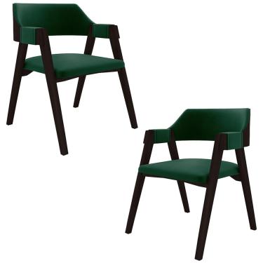 Imagem de Kit 2 Cadeiras Sala de Jantar e Jogos Carteados Madeira Maciça Poker Veludo Verde/Tabaco G42 - Gran Belo
