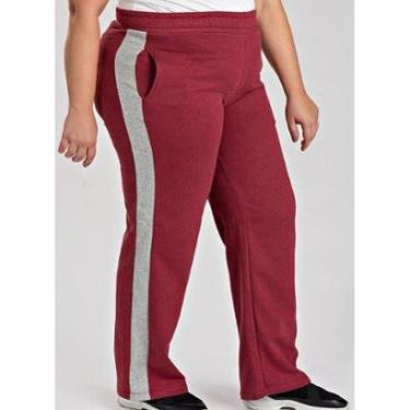 Imagem de Calça Feminina Plus Size Wed Leg Moletom Faixa Lateral Cós com Elástico Bolsos Funcionais - Serena-Feminino