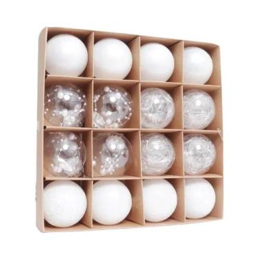 Imagem de Decorações De Bolas De Natal Rosa, Brancas E Vermelhas, 16 Peças De 6c