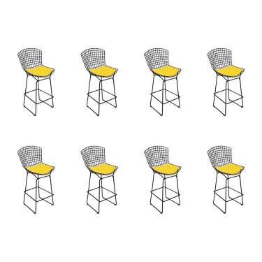 Imagem de Kit 8 Banquetas Bistrô Bertoia Preta D80 Com Assento Amarelo