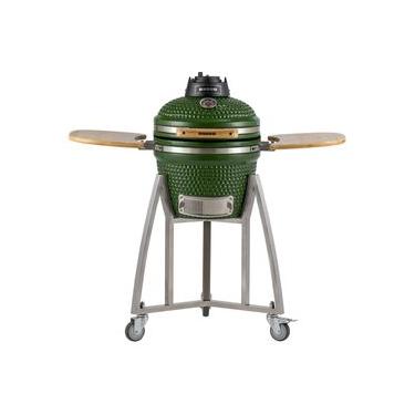 Imagem de Churrasqueira Kamado Pequeno da RASCO Verde c/ grelha aço inox, suporte e mesas. Serve até 5 pessoas Verde