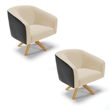 Imagem de Poltrona Decorativa Giratória MA30 Kit 2 Stella Preto/Linho Areia D03 - D'Rossi