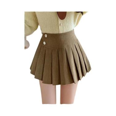 Imagem de Saia Plissada De Corduroy Feminina Estilo Universitário Casual Retro C