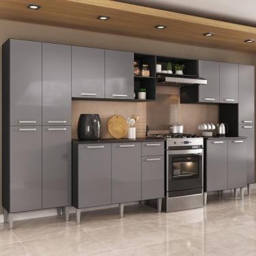 Imagem de Armário Cozinha Modulada Completa 329,5cm Pequim Top Multimóveis Mp3754 Preto-lacca Fumê