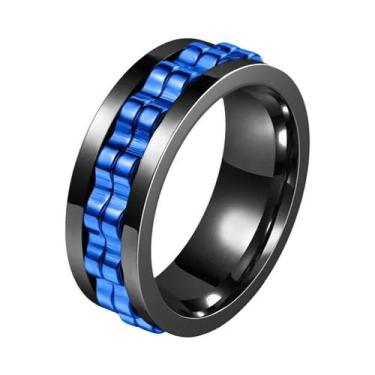 Imagem de Anel Giratório Antiestresse Masculino Em Aço Inoxidável Preto Com Engr