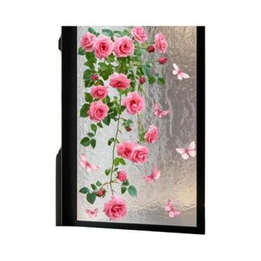 Imagem de Adesivo De Janela Com Flores De Rosa E Borboletas Para Decoração De Ba